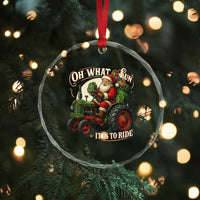 Funny Christmas Farmer Crystal Glass Ornament Oh What Fun It Is To Ride Santa Farm Tractor - Wonder Print Shop