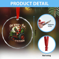 Funny Christmas Farmer Crystal Glass Ornament Oh What Fun It Is To Ride Santa Farm Tractor - Wonder Print Shop