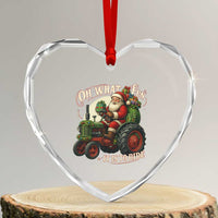 Funny Christmas Farmer Heart Crystal Glass Ornament Oh What Fun It Is To Ride Santa Farm Tractor - Wonder Print Shop