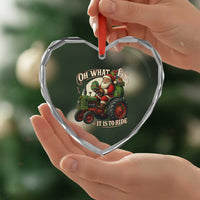 Funny Christmas Farmer Heart Crystal Glass Ornament Oh What Fun It Is To Ride Santa Farm Tractor - Wonder Print Shop