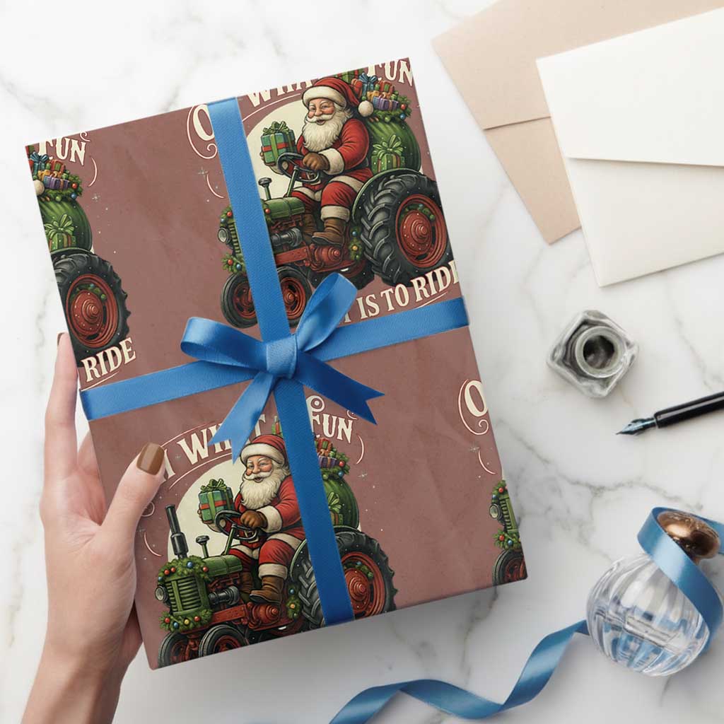 Funny Christmas Farmer Wrapping Paper Roll Oh What Fun It Is To Ride Santa Farm Tractor - Wonder Print Shop