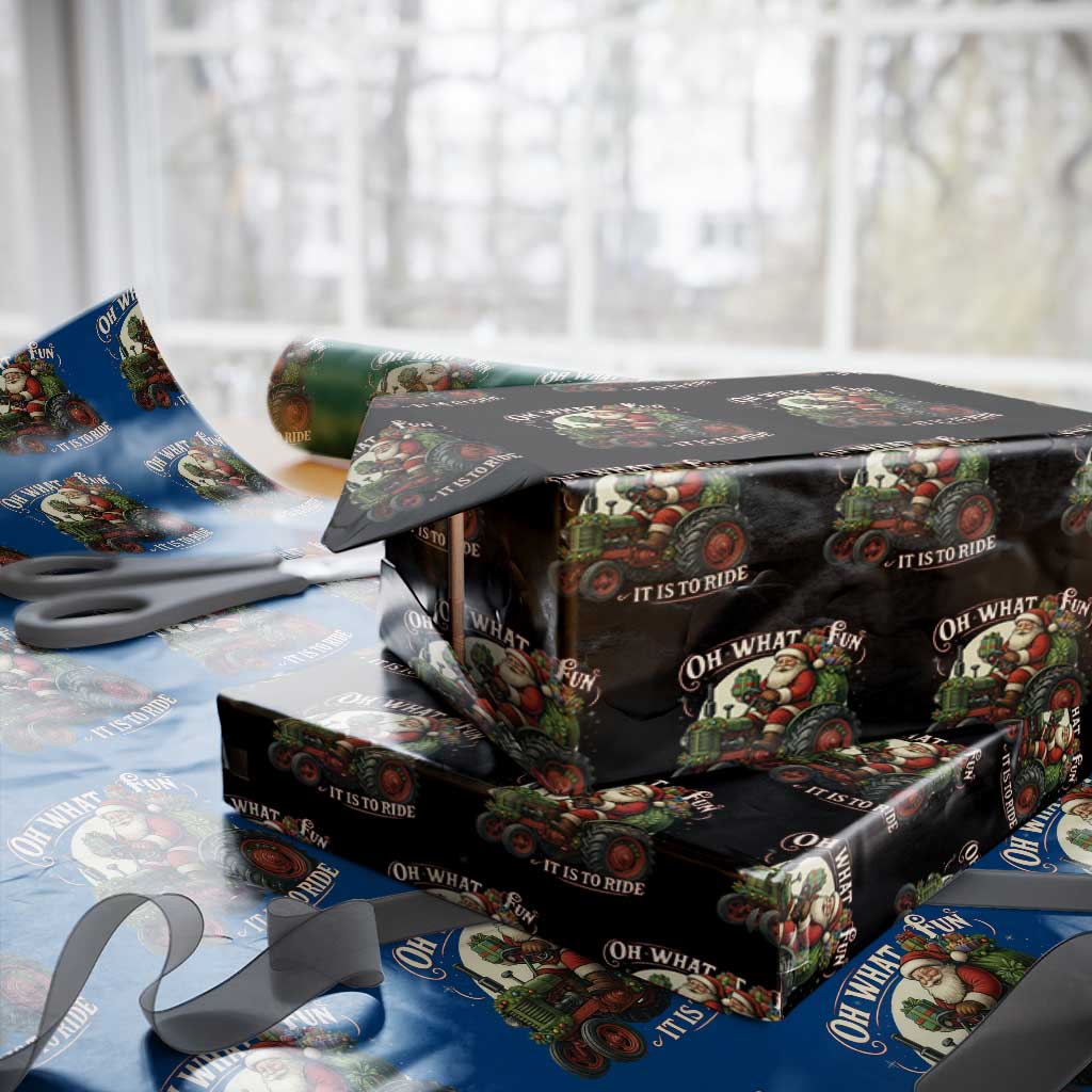 Funny Christmas Farmer Wrapping Paper Roll Oh What Fun It Is To Ride Santa Farm Tractor - Wonder Print Shop