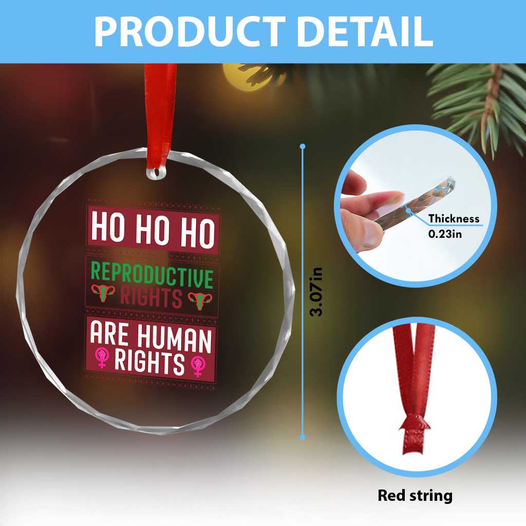 Funny Christmas Feminist Gift Crystal Glass Ornament Reproductive Rights Are Human Rights - Wonder Print Shop
