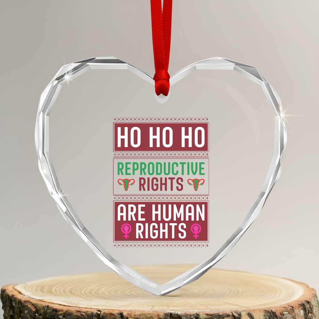 Funny Christmas Feminist Gift Heart Crystal Glass Ornament Reproductive Rights Are Human Rights - Wonder Print Shop