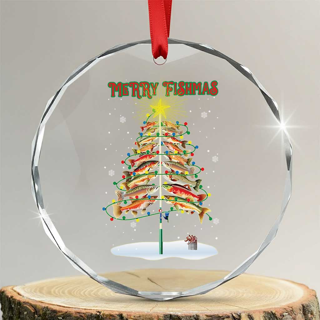 Funny Christmas Fishing Crystal Glass Ornament Merry Fishmas Fish Xmas Tree Star - Wonder Print Shop