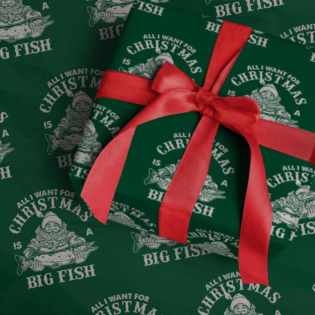 Funny Christmas Fishing Wrapping Paper Roll All I Want For Christmas Is A Big Fish Santa - Wonder Print Shop