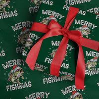 Funny Christmas Fishing Wrapping Paper Roll Merry Fishmas Bass Fish Rod - Wonder Print Shop