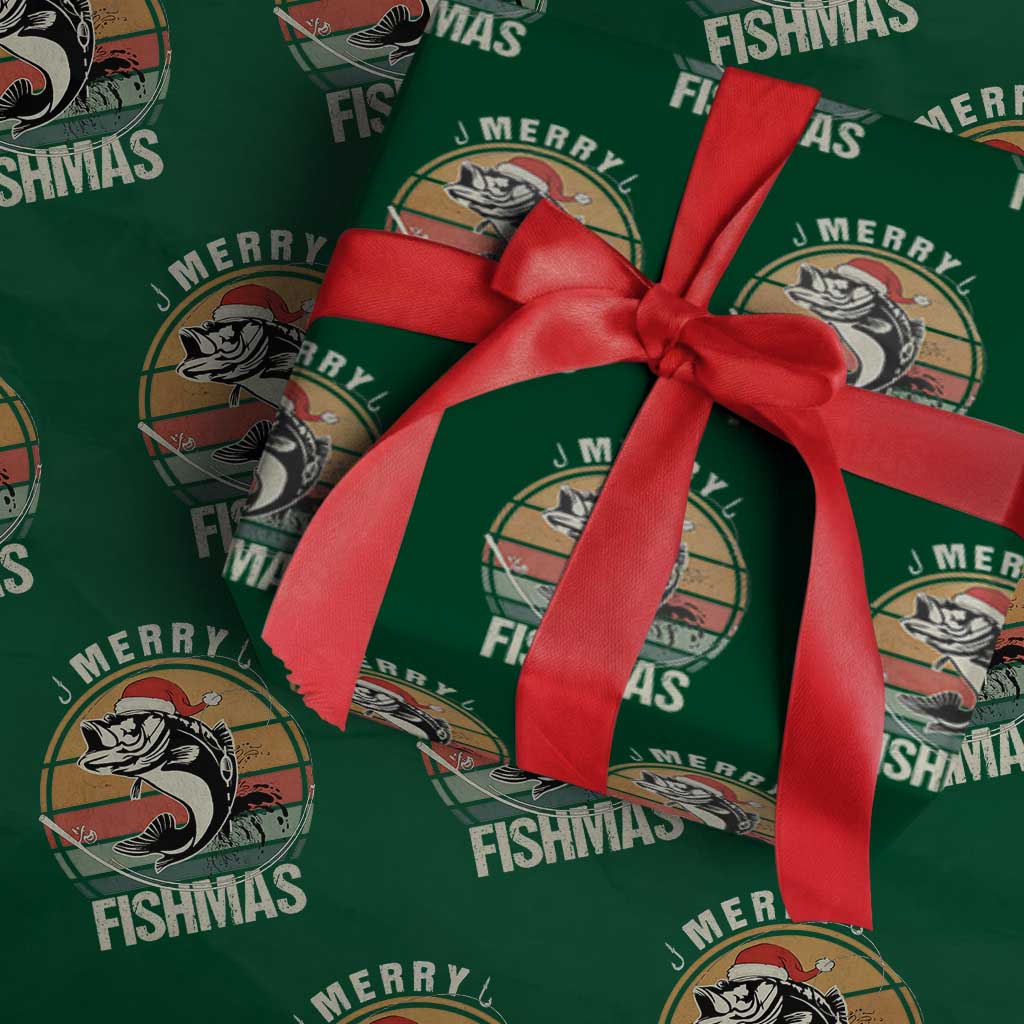 Funny Christmas Fishing Wrapping Paper Roll Merry Fishmas Vintage Sunset Retro - Wonder Print Shop