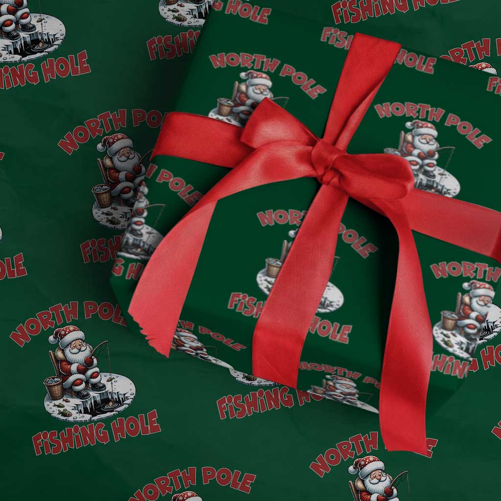 Funny Christmas Fishing Wrapping Paper Roll North Pole Fishing Hole Cute Santa - Wonder Print Shop