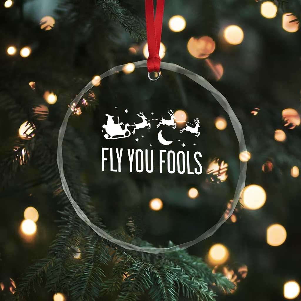 Funny Christmas Fly You Fools Crystal Glass Ornament Fantasy Movie Fellowship Santa Sleigh Reindeer - Wonder Print Shop