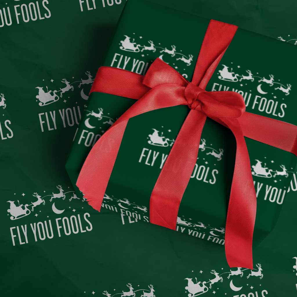 Funny Christmas Fly You Fools Wrapping Paper Roll Fantasy Movie Fellowship Santa Sleigh Reindeer - Wonder Print Shop