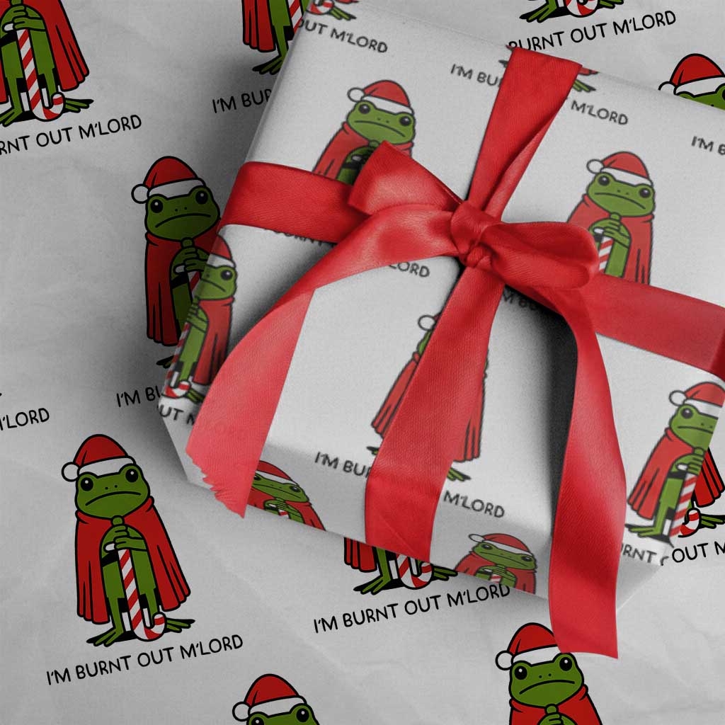 Funny Christmas Frog Knight Wrapping Paper Roll I Am Burnt Out M Lord Medieval Meme - Wonder Print Shop