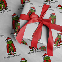 Funny Christmas Frog Knight Wrapping Paper Roll I Am Burnt Out M Lord Medieval Meme - Wonder Print Shop