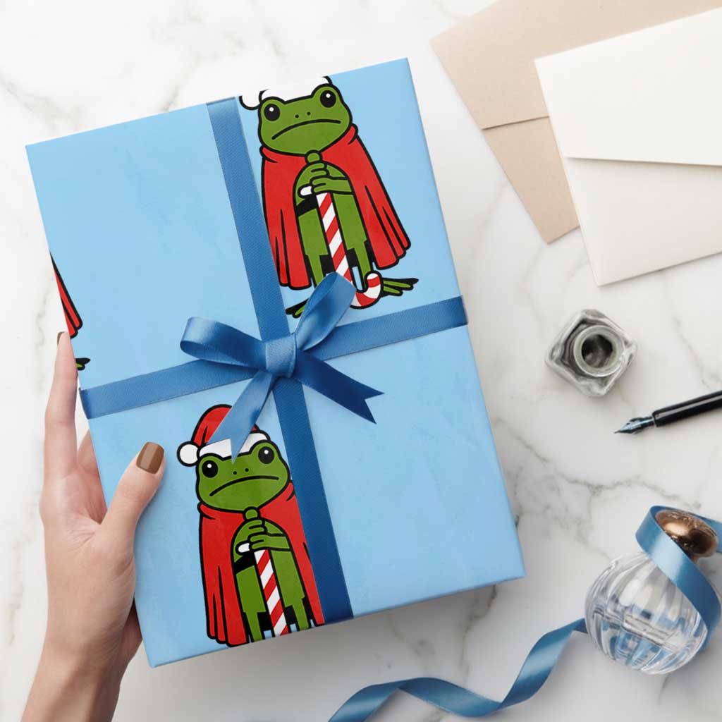 Funny Christmas Frog Knight Wrapping Paper Roll I Am Burnt Out M Lord Medieval Meme - Wonder Print Shop