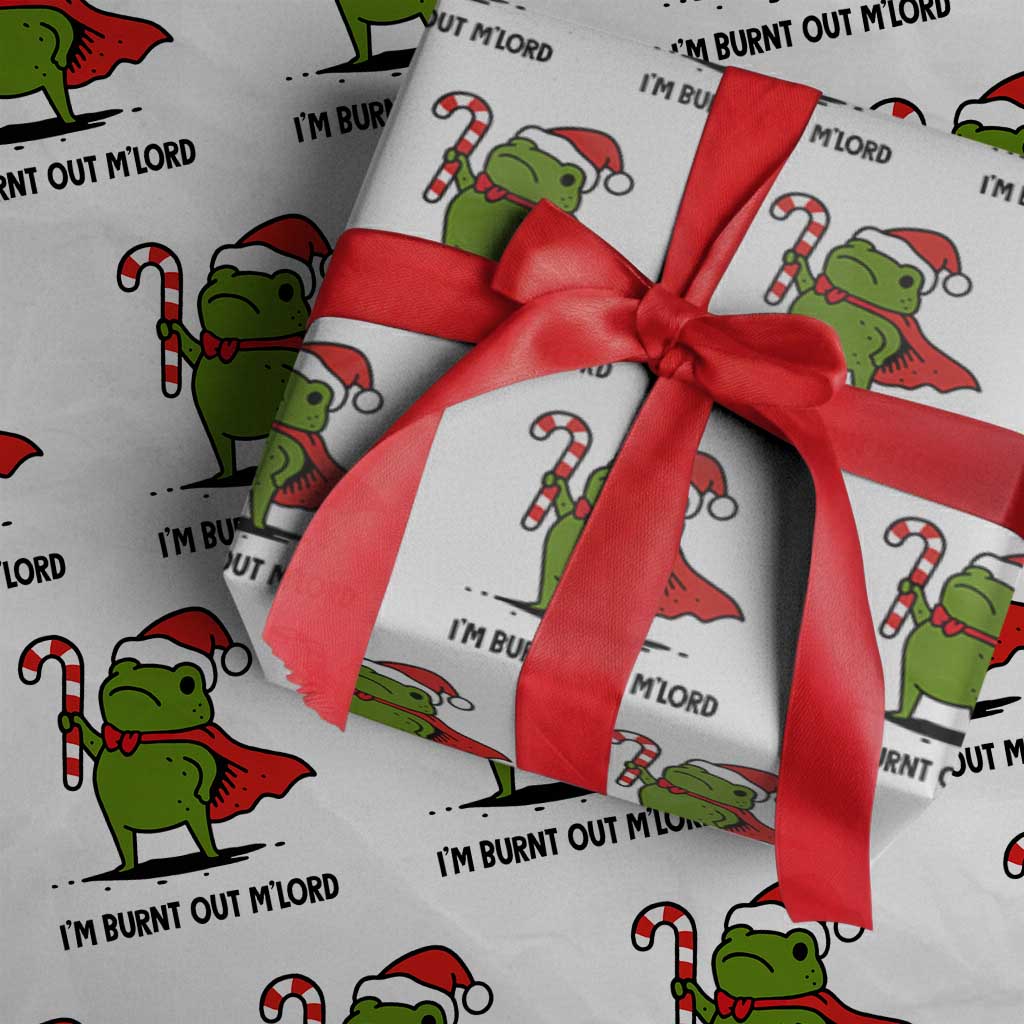 Funny Christmas Frog Knight Wrapping Paper Roll I Am Burnt Out M Lord Medieval Meme Candy Cane - Wonder Print Shop