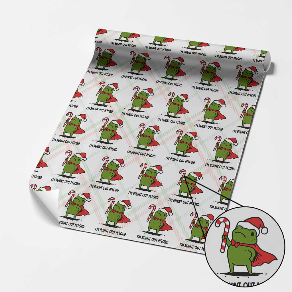 Funny Christmas Frog Knight Wrapping Paper Roll I Am Burnt Out M Lord Medieval Meme Candy Cane - Wonder Print Shop