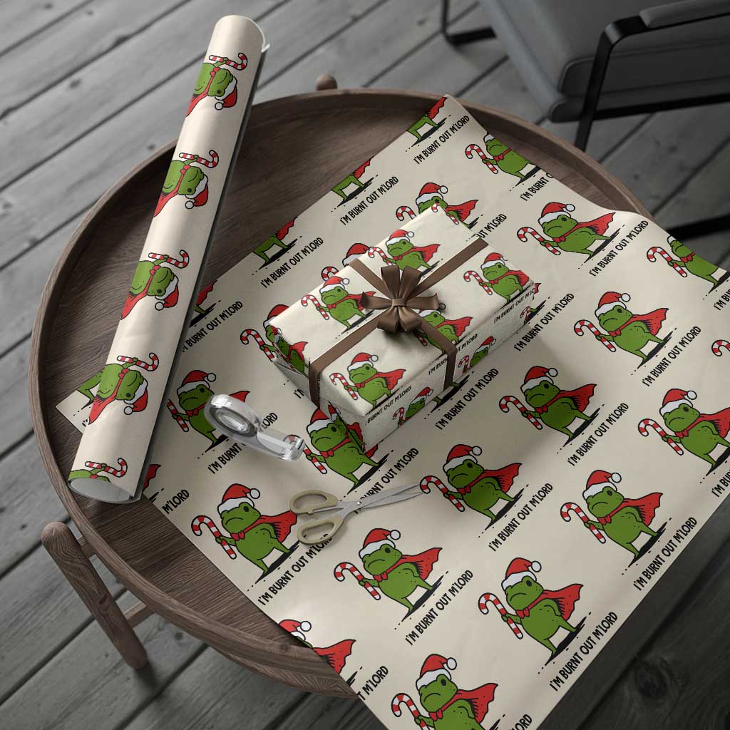 Funny Christmas Frog Knight Wrapping Paper Roll I Am Burnt Out M Lord Medieval Meme Candy Cane - Wonder Print Shop