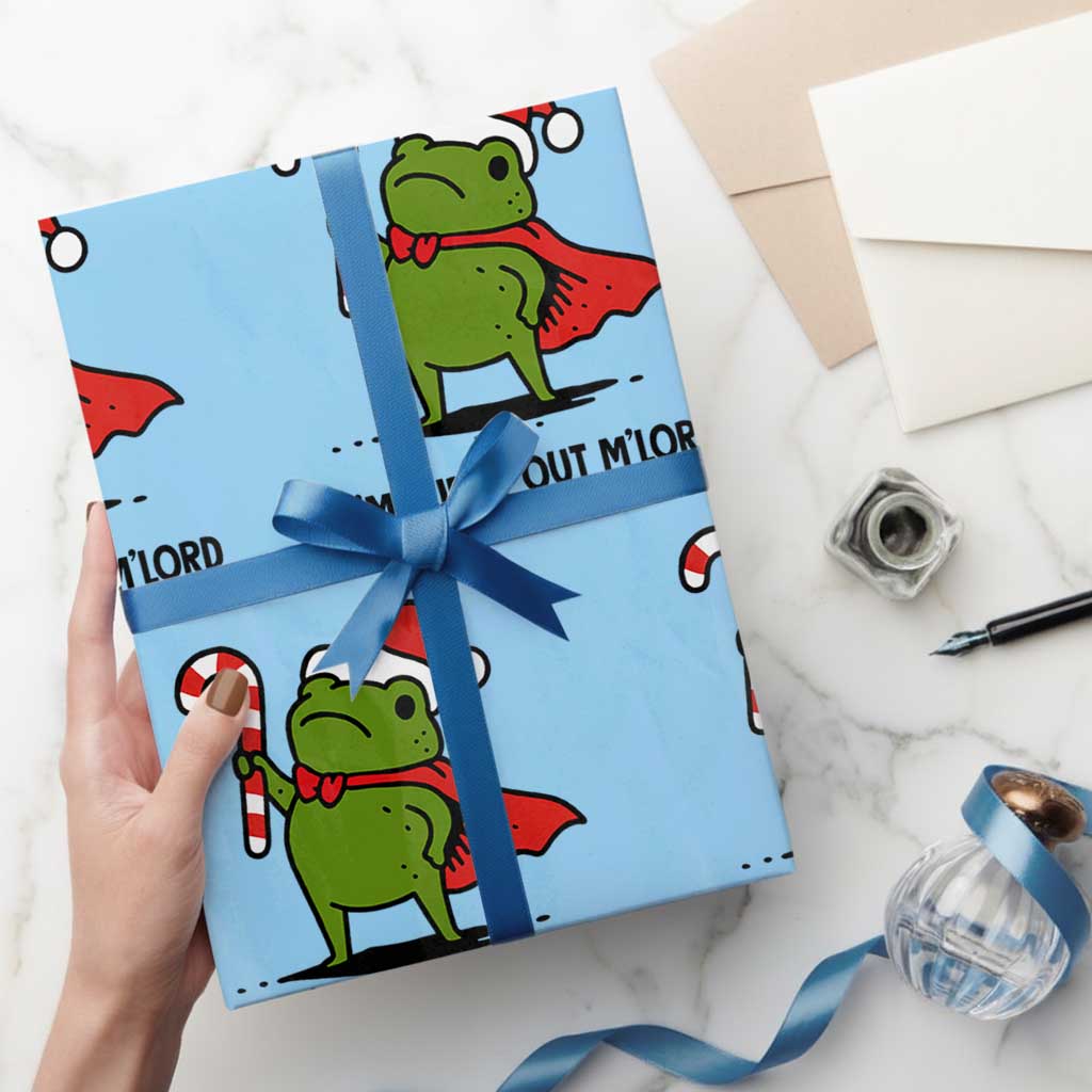 Funny Christmas Frog Knight Wrapping Paper Roll I Am Burnt Out M Lord Medieval Meme Candy Cane - Wonder Print Shop