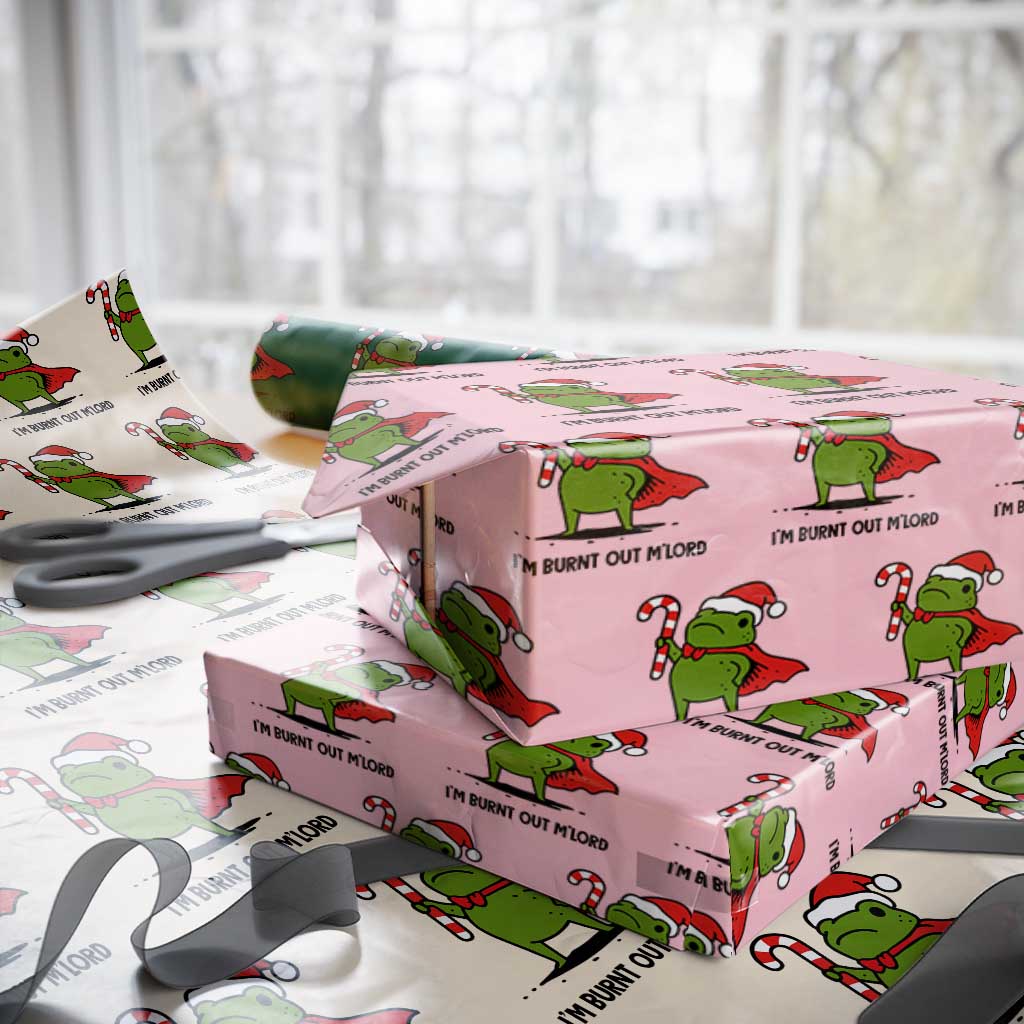 Funny Christmas Frog Knight Wrapping Paper Roll I Am Burnt Out M Lord Medieval Meme Candy Cane - Wonder Print Shop