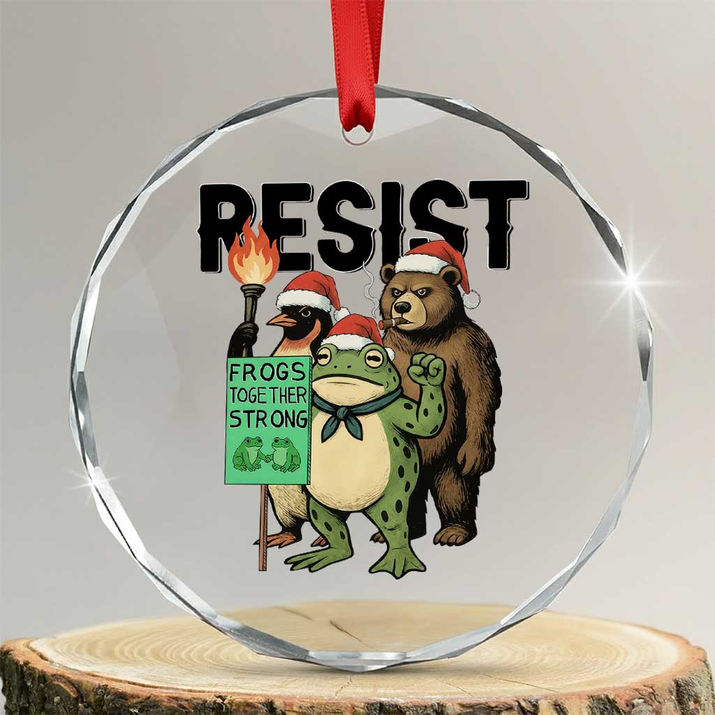 Funny Christmas Frogs Together Strong Crystal Glass Ornament Portland Resist Meme Gift - Wonder Print Shop