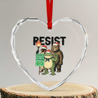 Funny Christmas Frogs Together Strong Heart Crystal Glass Ornament Portland Resist Meme Gift - Wonder Print Shop