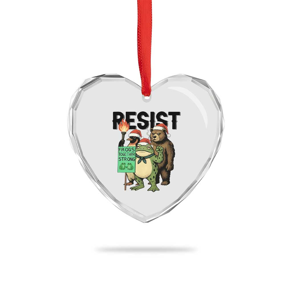 Funny Christmas Frogs Together Strong Heart Crystal Glass Ornament Portland Resist Meme Gift - Wonder Print Shop