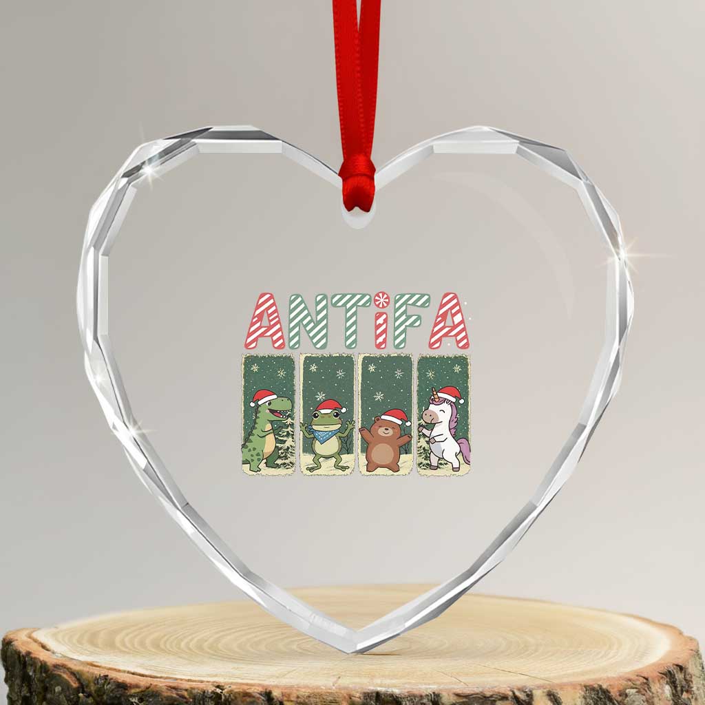 Funny Christmas Frogtifa Heart Crystal Glass Ornament Portland Resist Frog Protest - Wonder Print Shop