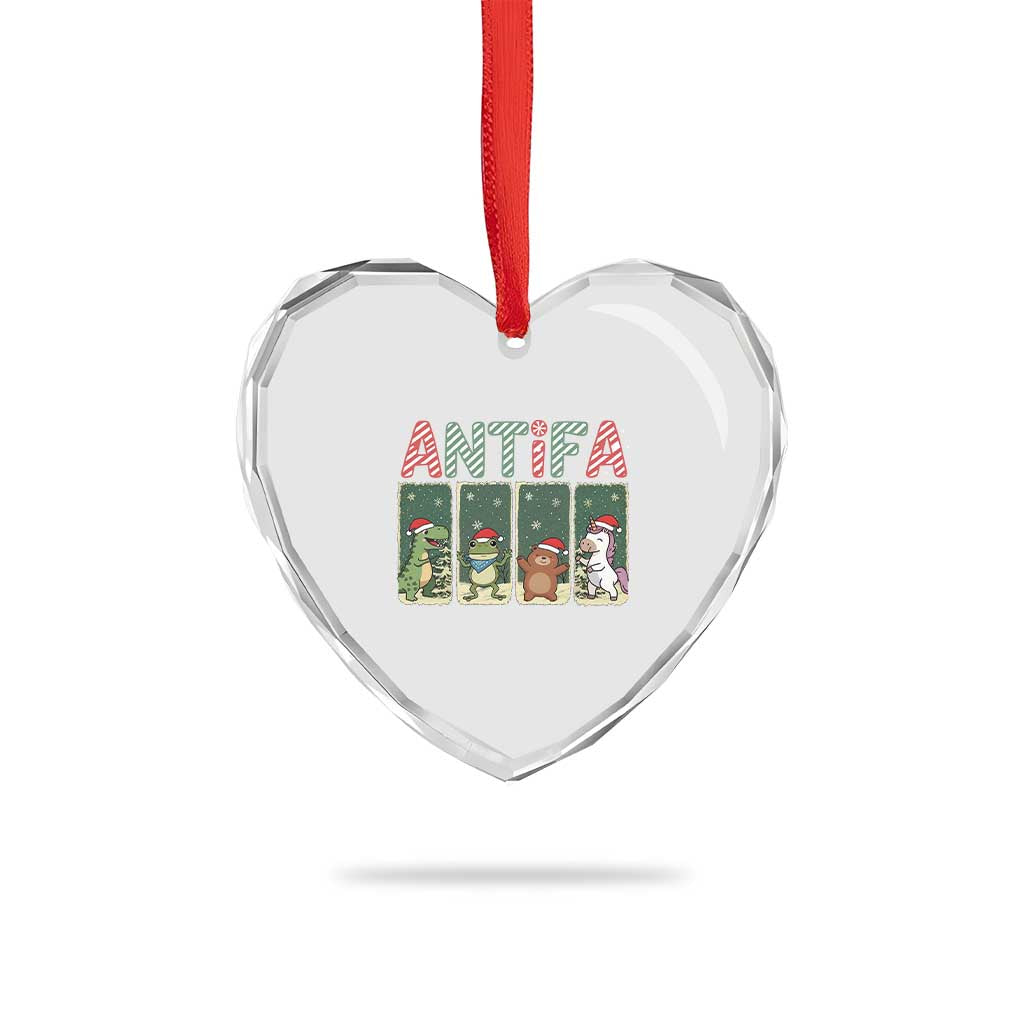 Funny Christmas Frogtifa Heart Crystal Glass Ornament Portland Resist Frog Protest - Wonder Print Shop