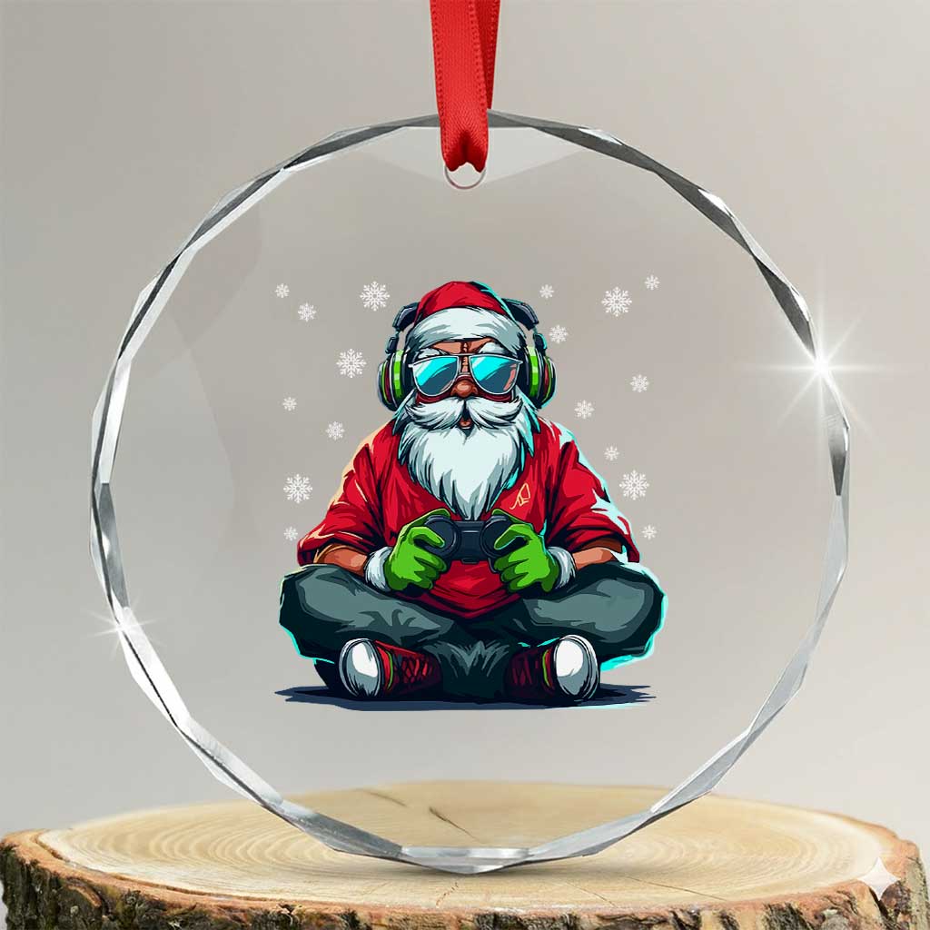 Funny Christmas Gamer Santa Claus Game Controller Crystal Glass Ornament - Wonder Print Shop