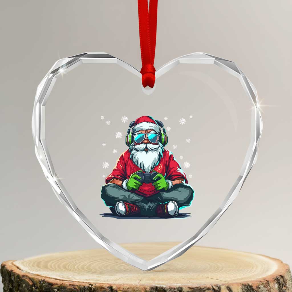 Funny Christmas Gamer Santa Claus Game Controller Heart Crystal Glass Ornament - Wonder Print Shop