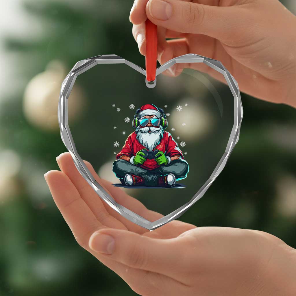 Funny Christmas Gamer Santa Claus Game Controller Heart Crystal Glass Ornament - Wonder Print Shop