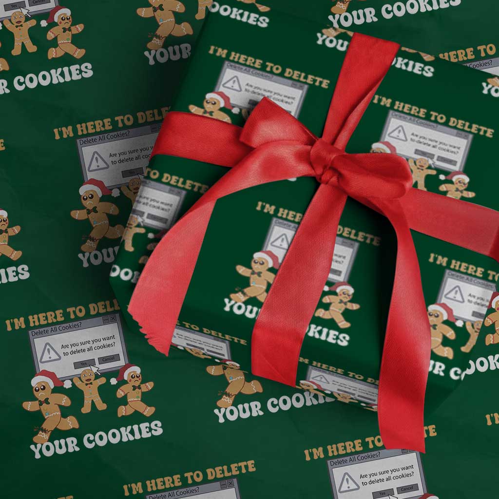 Funny Christmas Gingerbread Wrapping Paper Roll I'm Here To Delete Your Cookies Santa - Wonder Print Shop