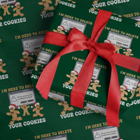 Funny Christmas Gingerbread Wrapping Paper Roll I'm Here To Delete Your Cookies Santa - Wonder Print Shop