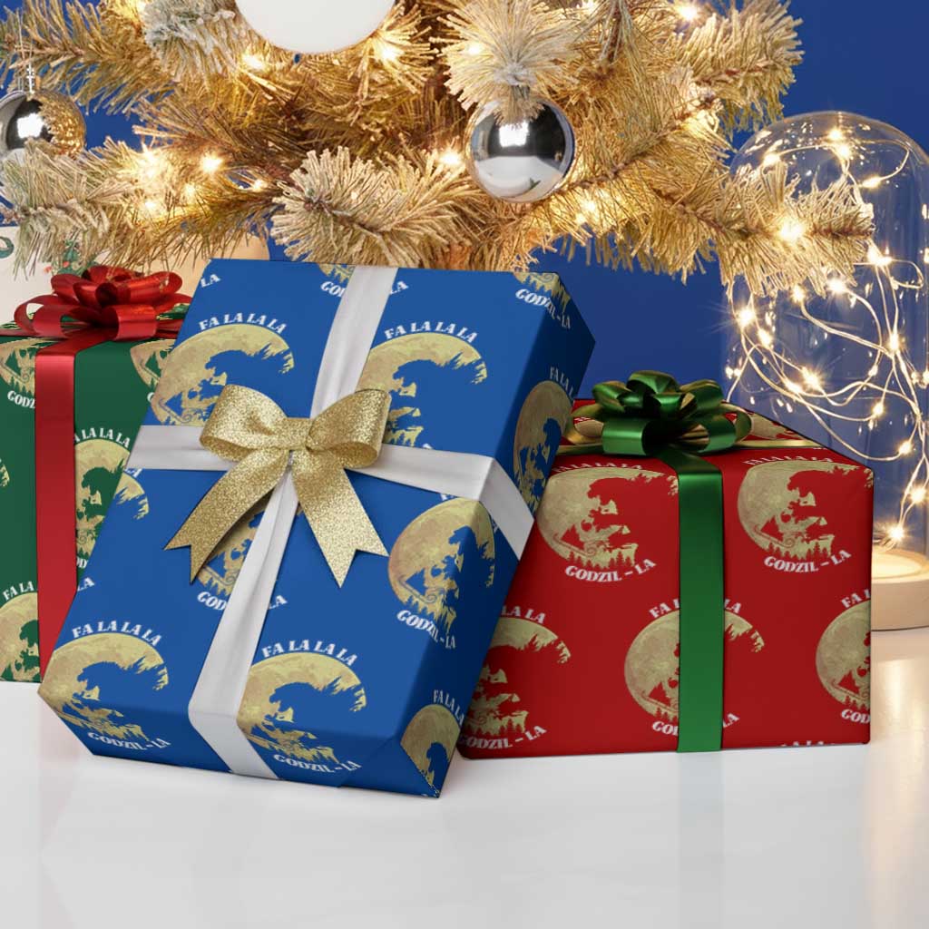 Funny Christmas Godzilla Wrapping Paper Roll Falalala Godzil La Santa Reindeers Xmas Japanese Monster - Wonder Print Shop