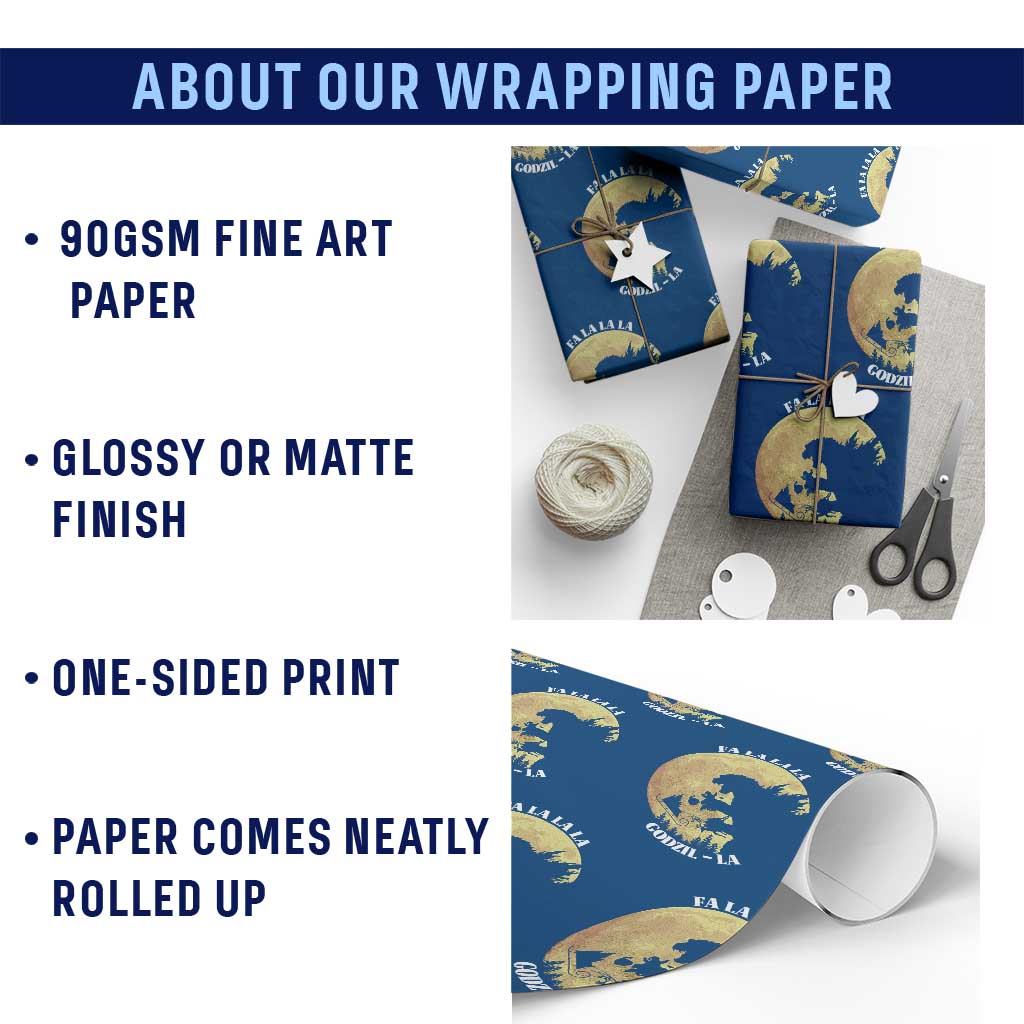 Funny Christmas Godzilla Wrapping Paper Roll Falalala Godzil La Santa Reindeers Xmas Japanese Monster - Wonder Print Shop