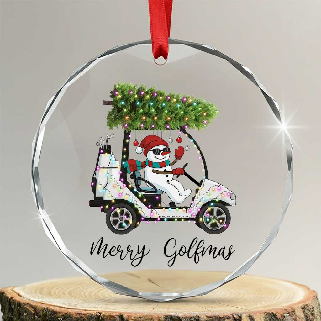 Funny Christmas Golf Crystal Glass Ornament Snowman Driving Golf Cart Merry Golfmas - Wonder Print Shop