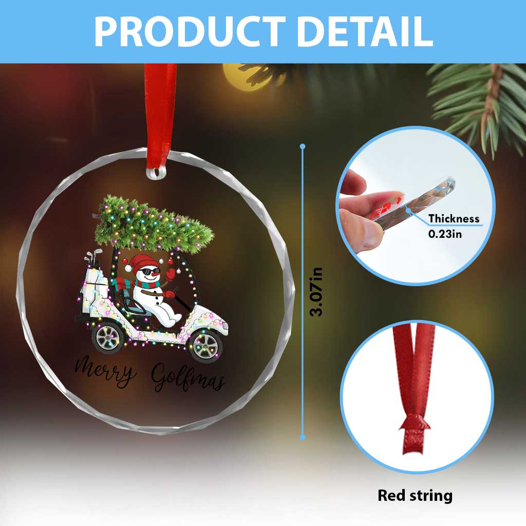 Funny Christmas Golf Crystal Glass Ornament Snowman Driving Golf Cart Merry Golfmas - Wonder Print Shop
