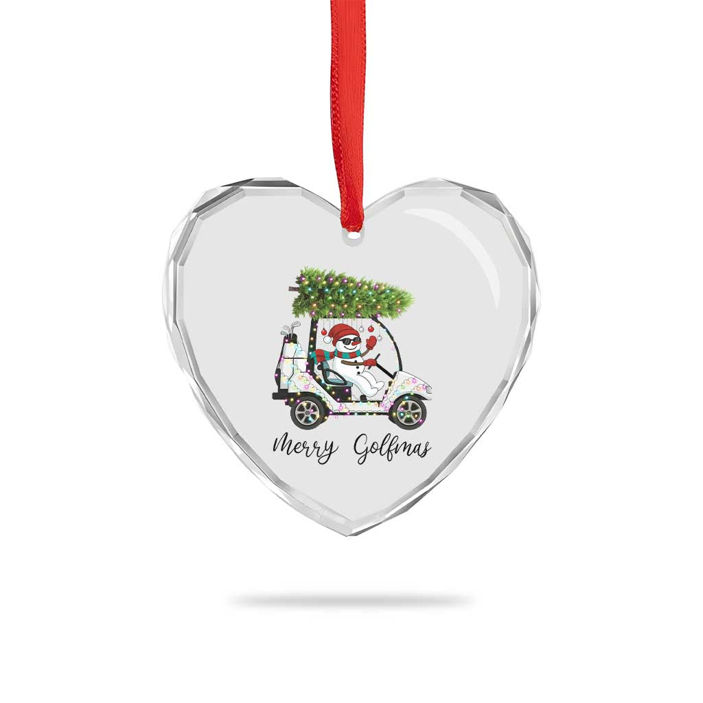 Funny Christmas Golf Heart Crystal Glass Ornament Snowman Driving Golf Cart Merry Golfmas - Wonder Print Shop