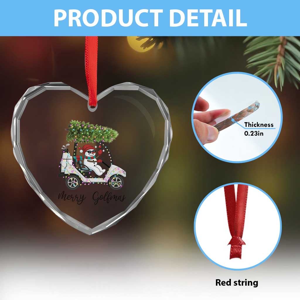 Funny Christmas Golf Heart Crystal Glass Ornament Snowman Driving Golf Cart Merry Golfmas - Wonder Print Shop