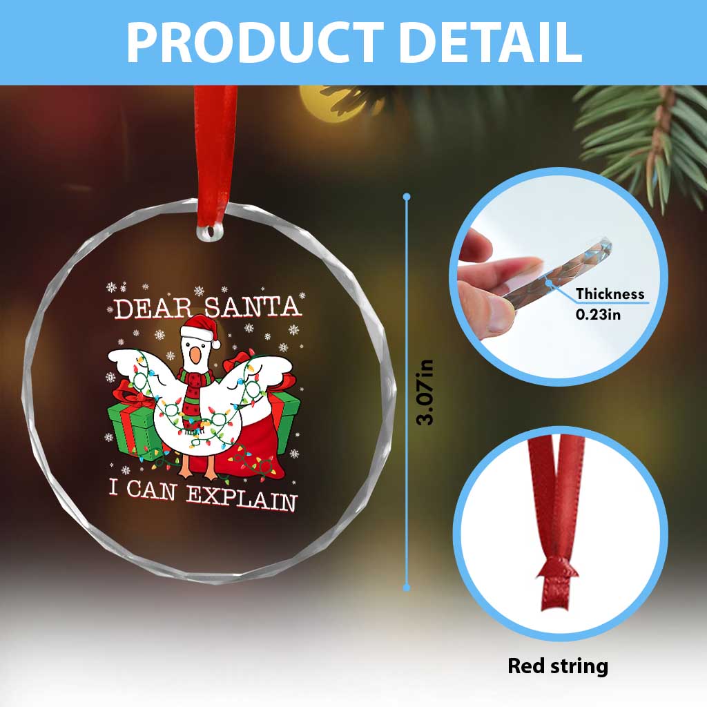 Funny Christmas Goose Crystal Glass Ornament Dear Santa I Can Explain Cute Xmas Meme - Wonder Print Shop
