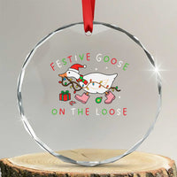 Funny Christmas Goose Crystal Glass Ornament Festive Goose On The Loose Xmas Duck Meme - Wonder Print Shop