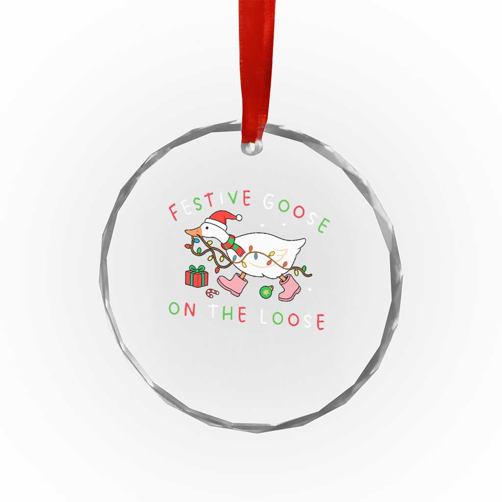 Funny Christmas Goose Crystal Glass Ornament Festive Goose On The Loose Xmas Duck Meme - Wonder Print Shop