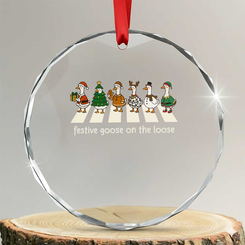 Funny Christmas Goose Crystal Glass Ornament Festive Goose On The Loose Xmas Meme - Wonder Print Shop