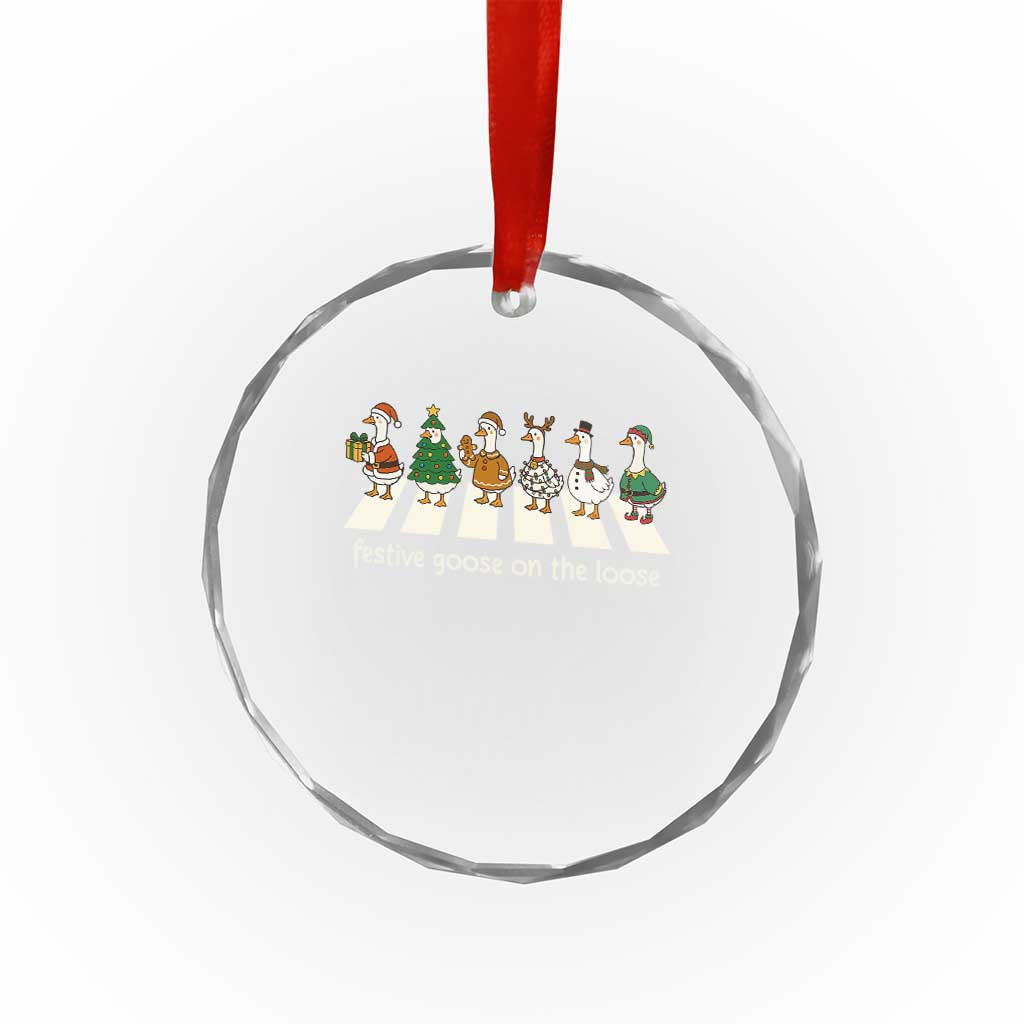 Funny Christmas Goose Crystal Glass Ornament Festive Goose On The Loose Xmas Meme - Wonder Print Shop