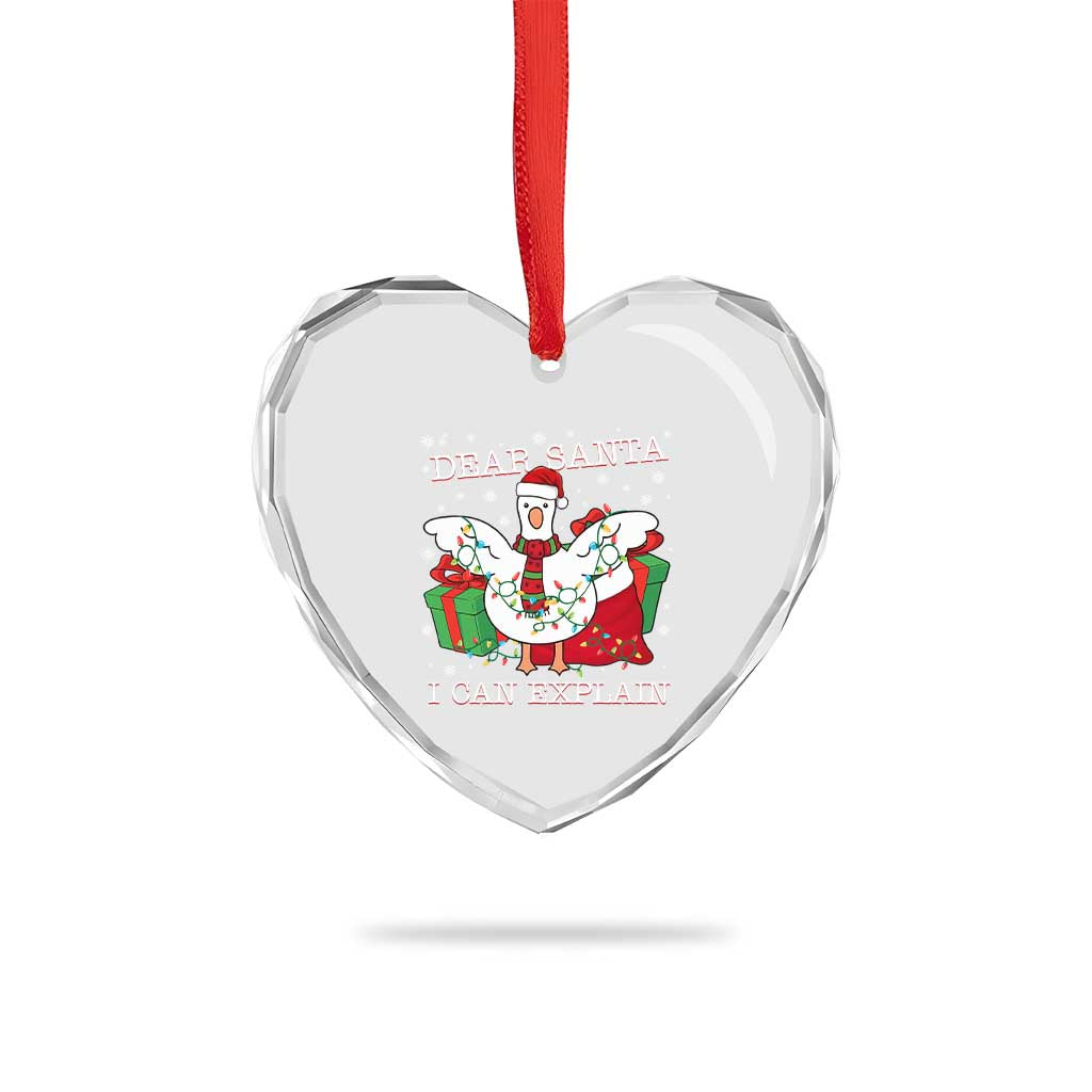 Funny Christmas Goose Heart Crystal Glass Ornament Dear Santa I Can Explain Cute Xmas Meme - Wonder Print Shop