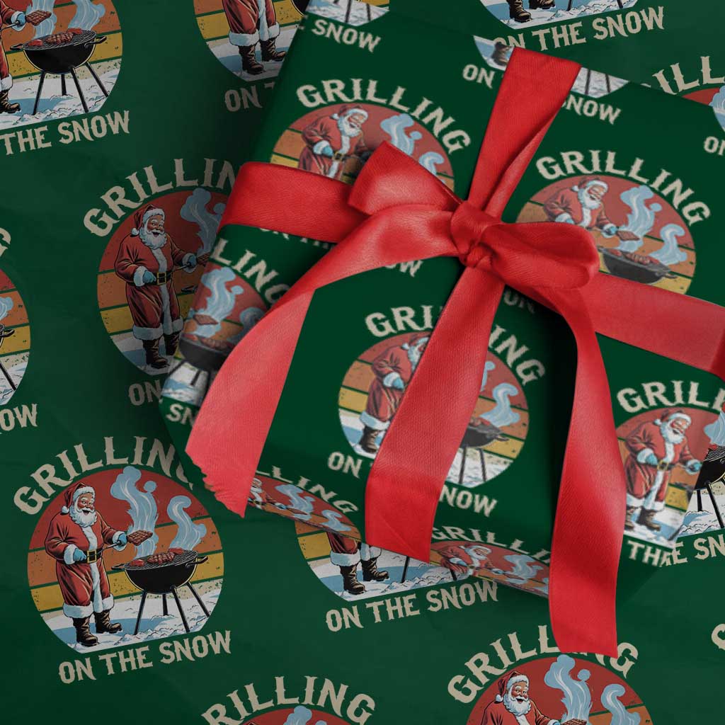 Funny Christmas Grilling Santa Wrapping Paper Roll Grilling On The Snow - Wonder Print Shop
