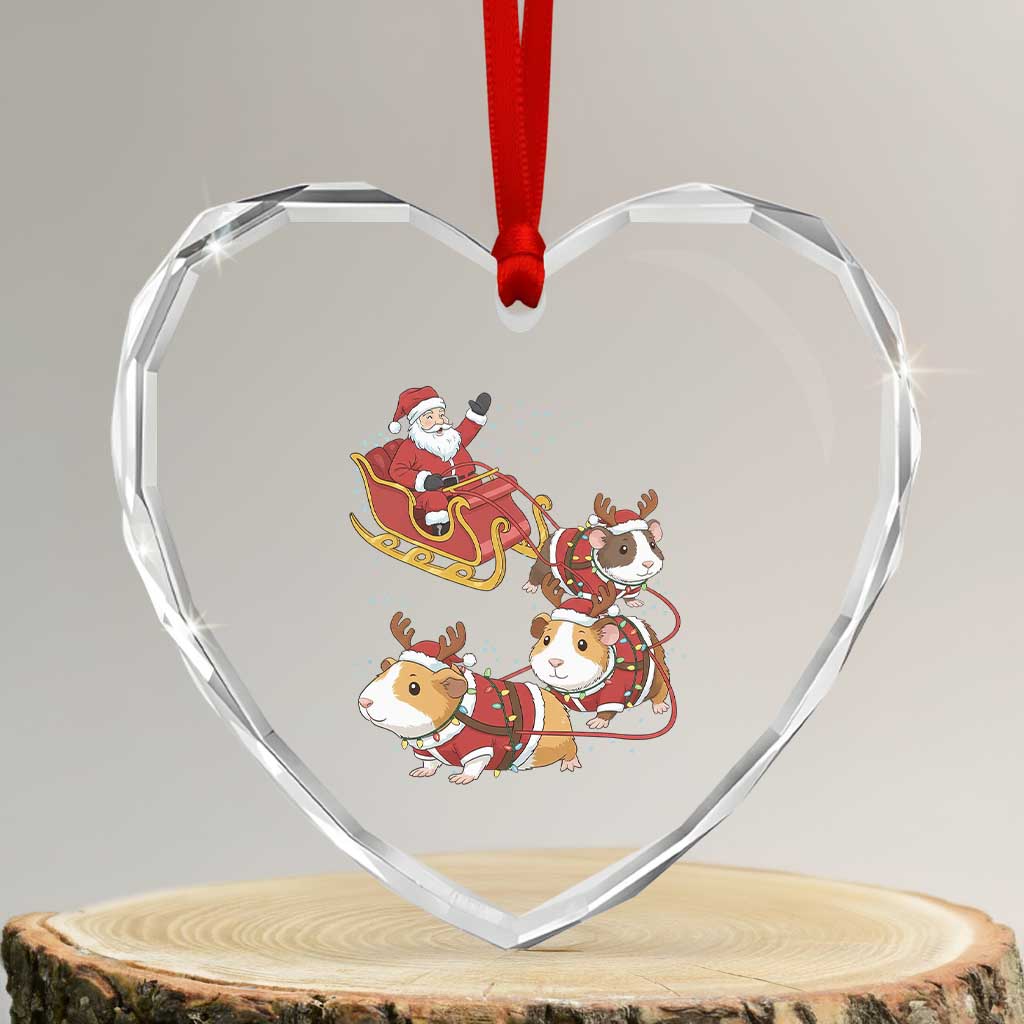 Funny Christmas Guinea Pig Lover Gift Heart Crystal Glass Ornament Santa Pig Sleigh Crew - Wonder Print Shop