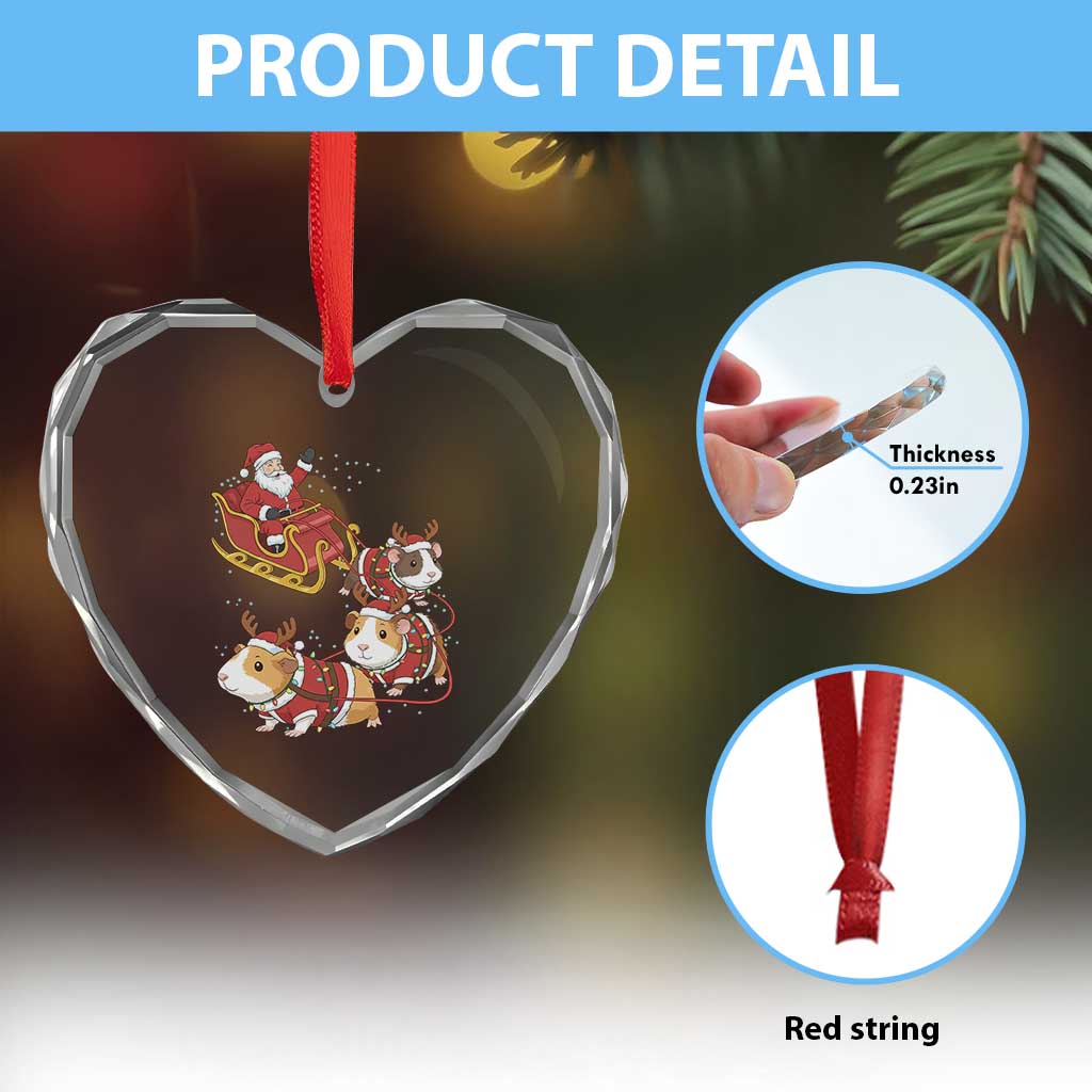 Funny Christmas Guinea Pig Lover Gift Heart Crystal Glass Ornament Santa Pig Sleigh Crew - Wonder Print Shop
