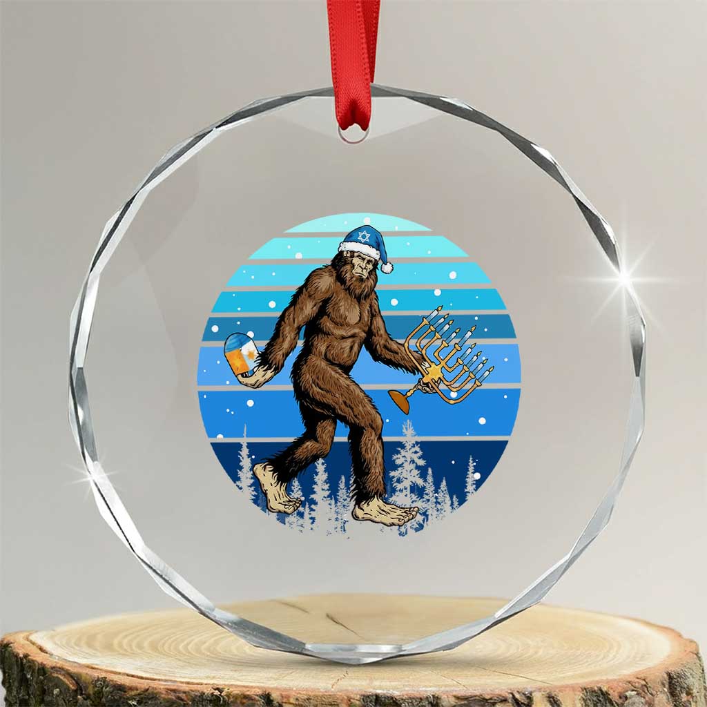 Funny Christmas Hanukkah Bigfoot Lover Crystal Glass Ornament Jewish Holiday Gift - Wonder Print Shop