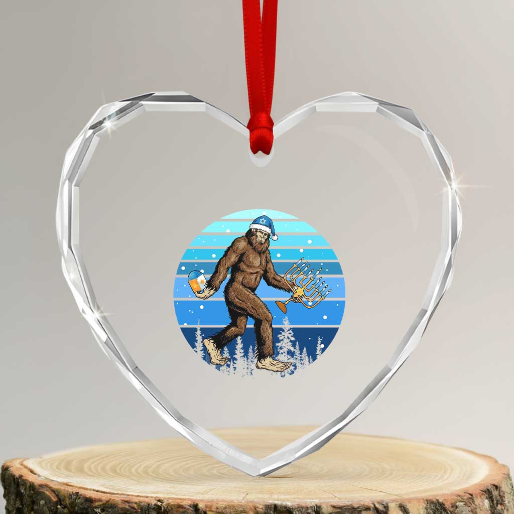 Funny Christmas Hanukkah Bigfoot Lover Heart Crystal Glass Ornament Jewish Holiday Gift - Wonder Print Shop